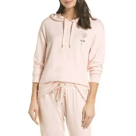 Splendid Gathered Back Hoodie Pajama Top In Ballerina Pink Size M - Picture 1 of 11